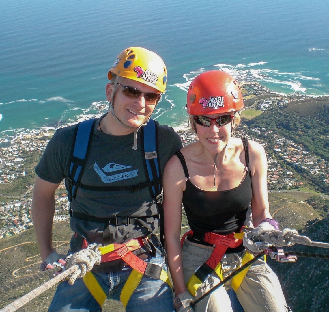 How to have an epic family holiday - Mr Wanderlust and I abseiling off table mountain