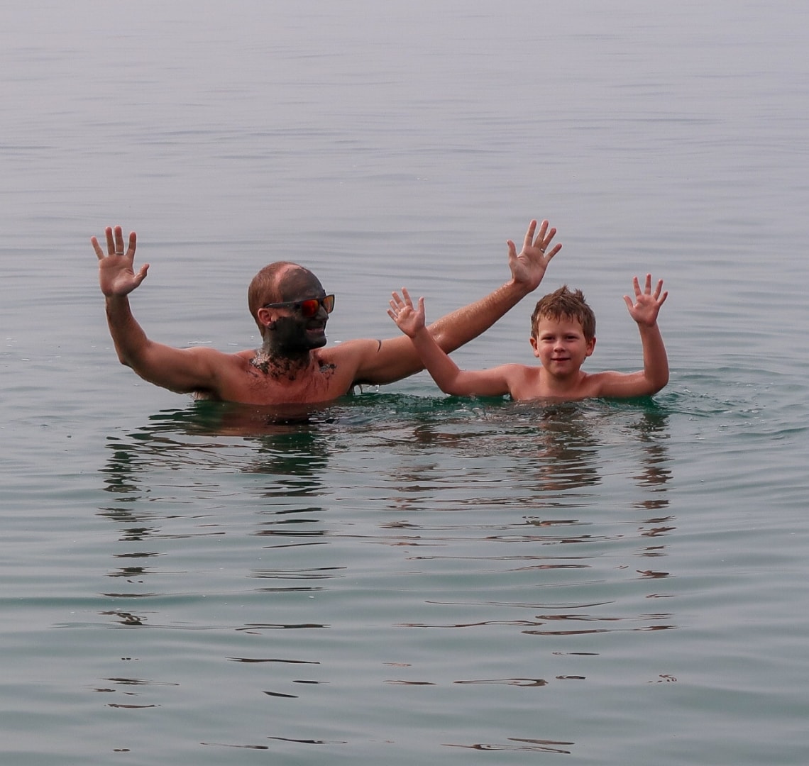 Lessons from travelling with kids - Mr Wanderlust and Thing 1 in the Dead Sea