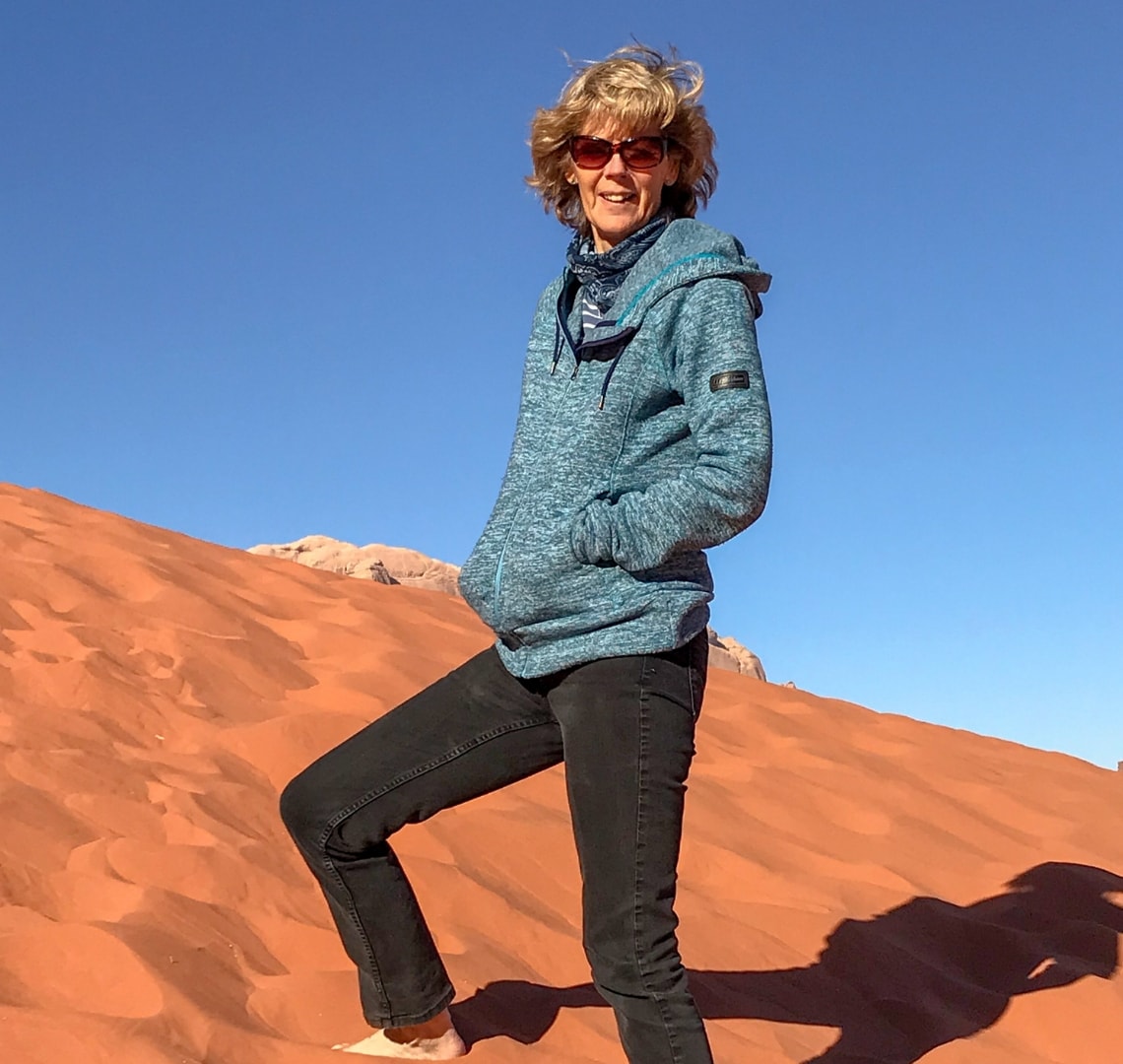 People Who Changed My Life - Granny Wanderlust on a sand dune in Wadi Rum, Jordan