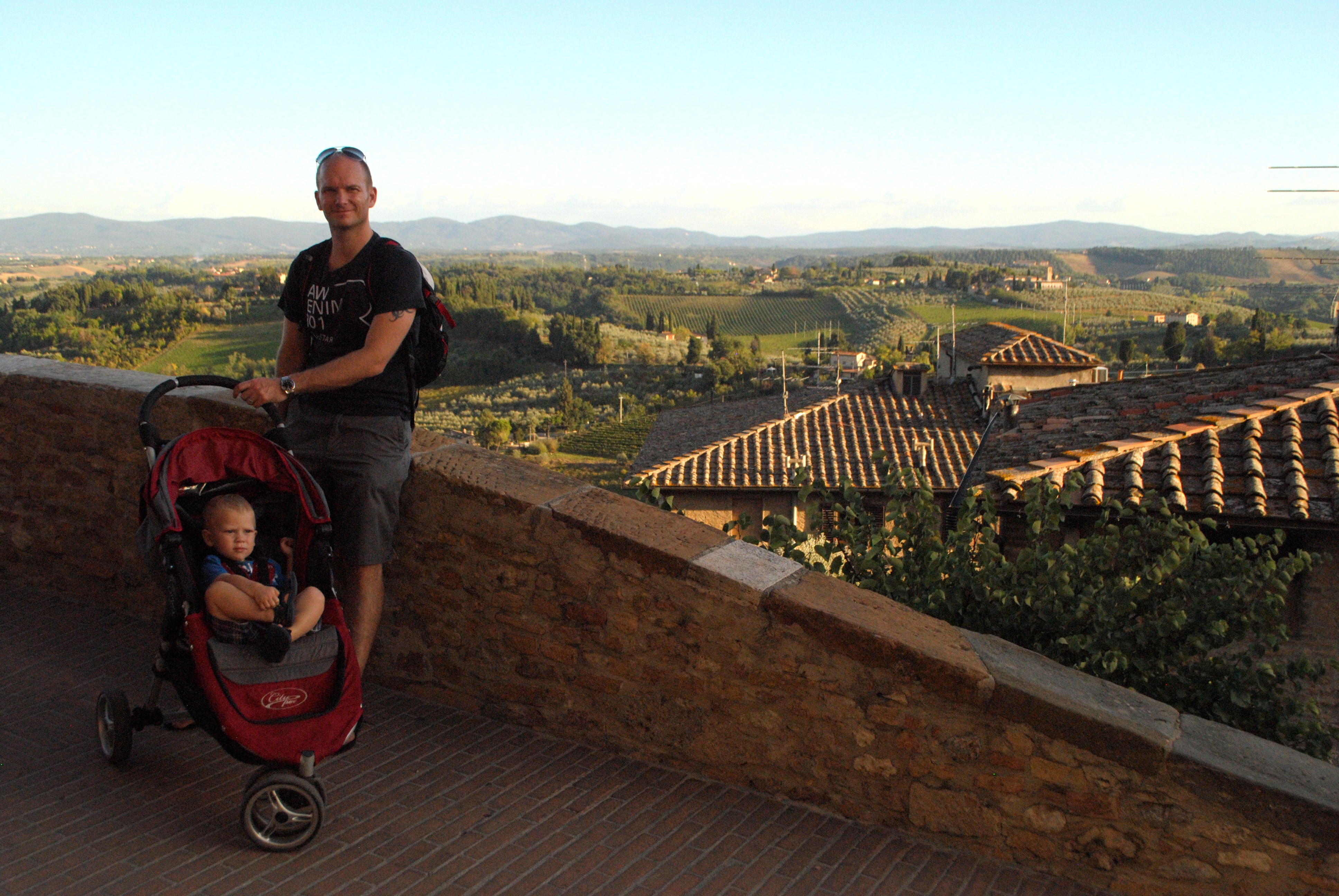 Shoulder Season - Mr Wanderlust and Thing 1 as a toddler in the Tuscan autumnal sun