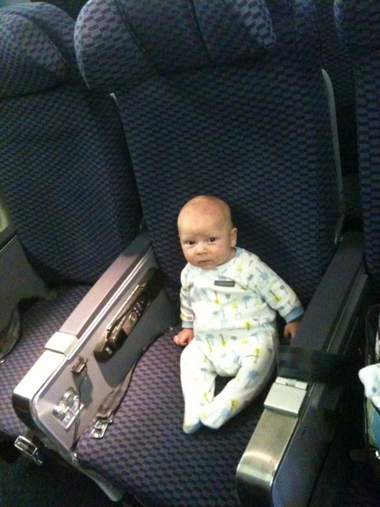 Thing 1 after his first flight - he looks so little! - trip of a lifetime