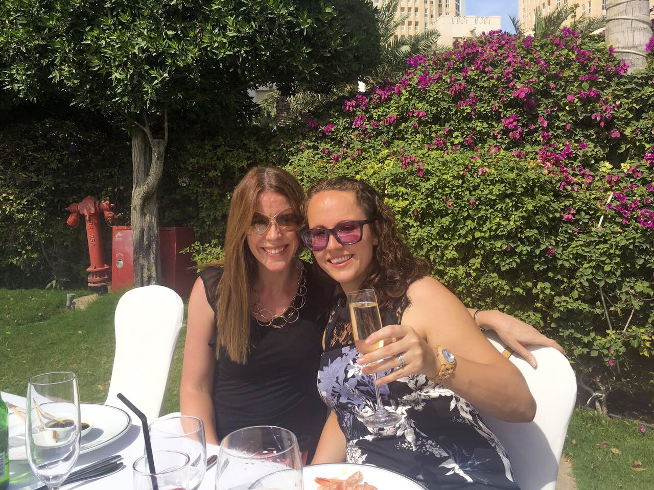 Me and my friend Laura at a brunch in Doha