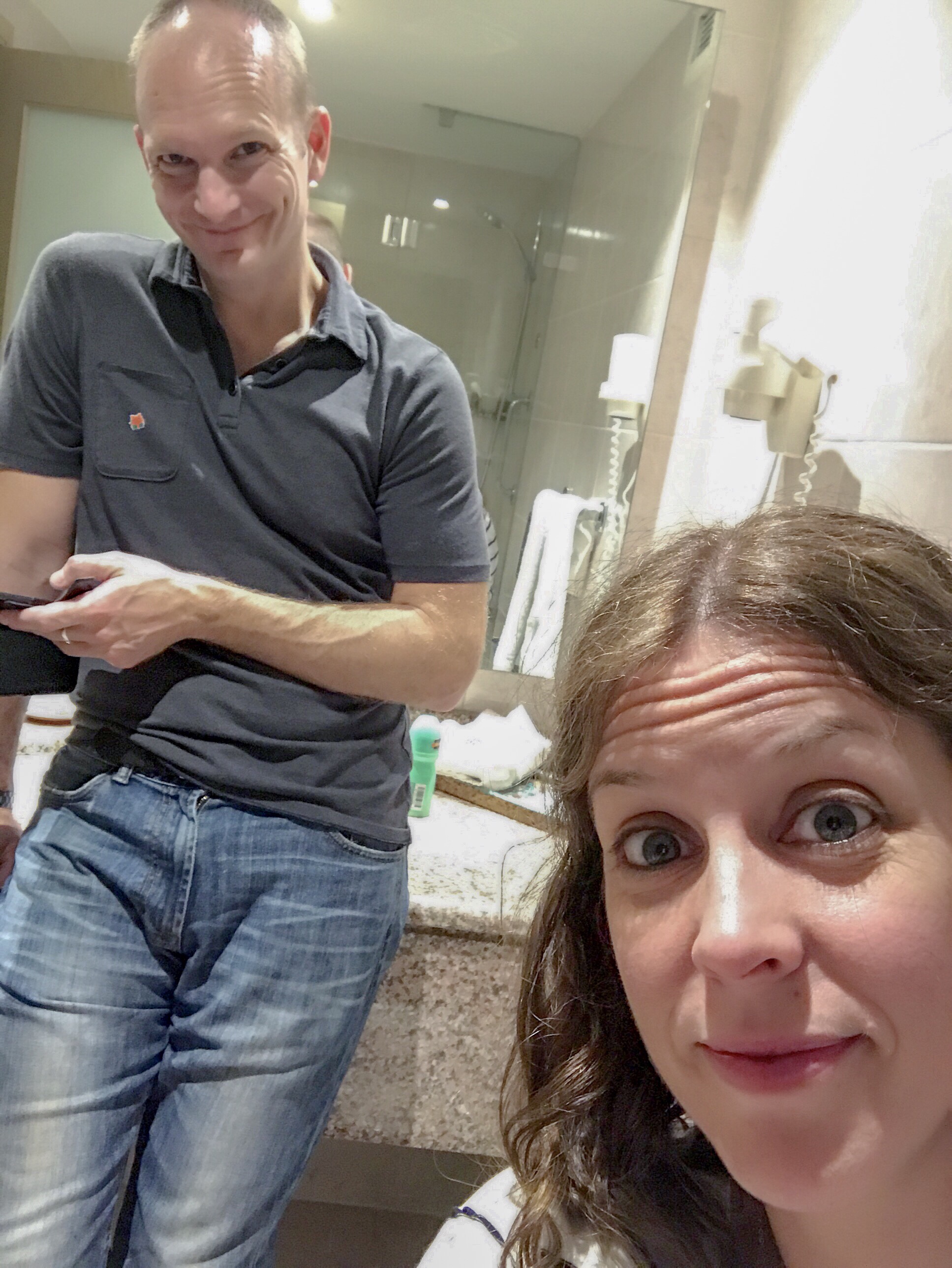 Selfie of Mr Wanderlust and I in the bathroom