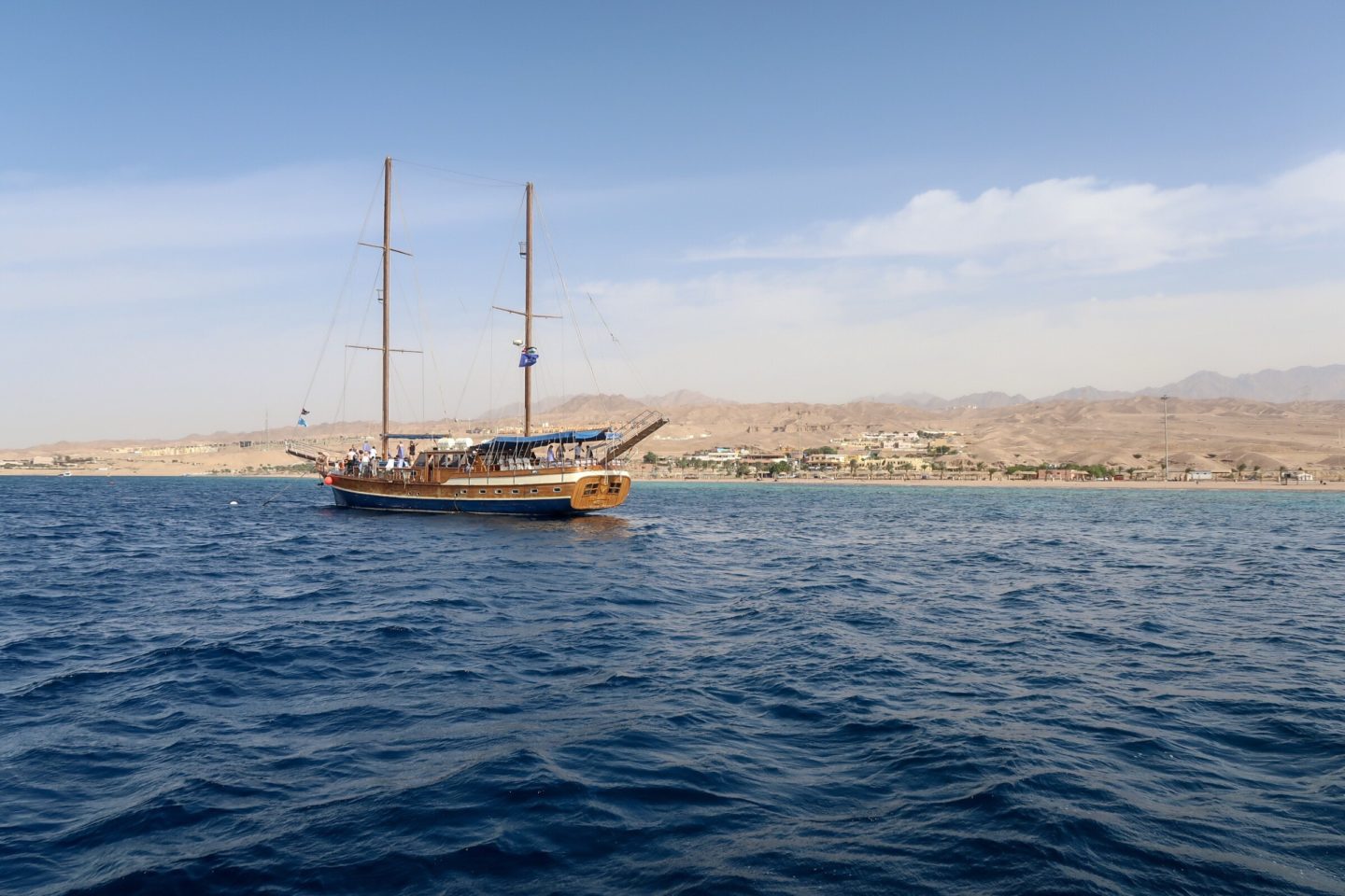  Jordan Adventures Part 5 - Aqaba and the Red Sea - Traditional sailing yacht off the coast of Aqaba